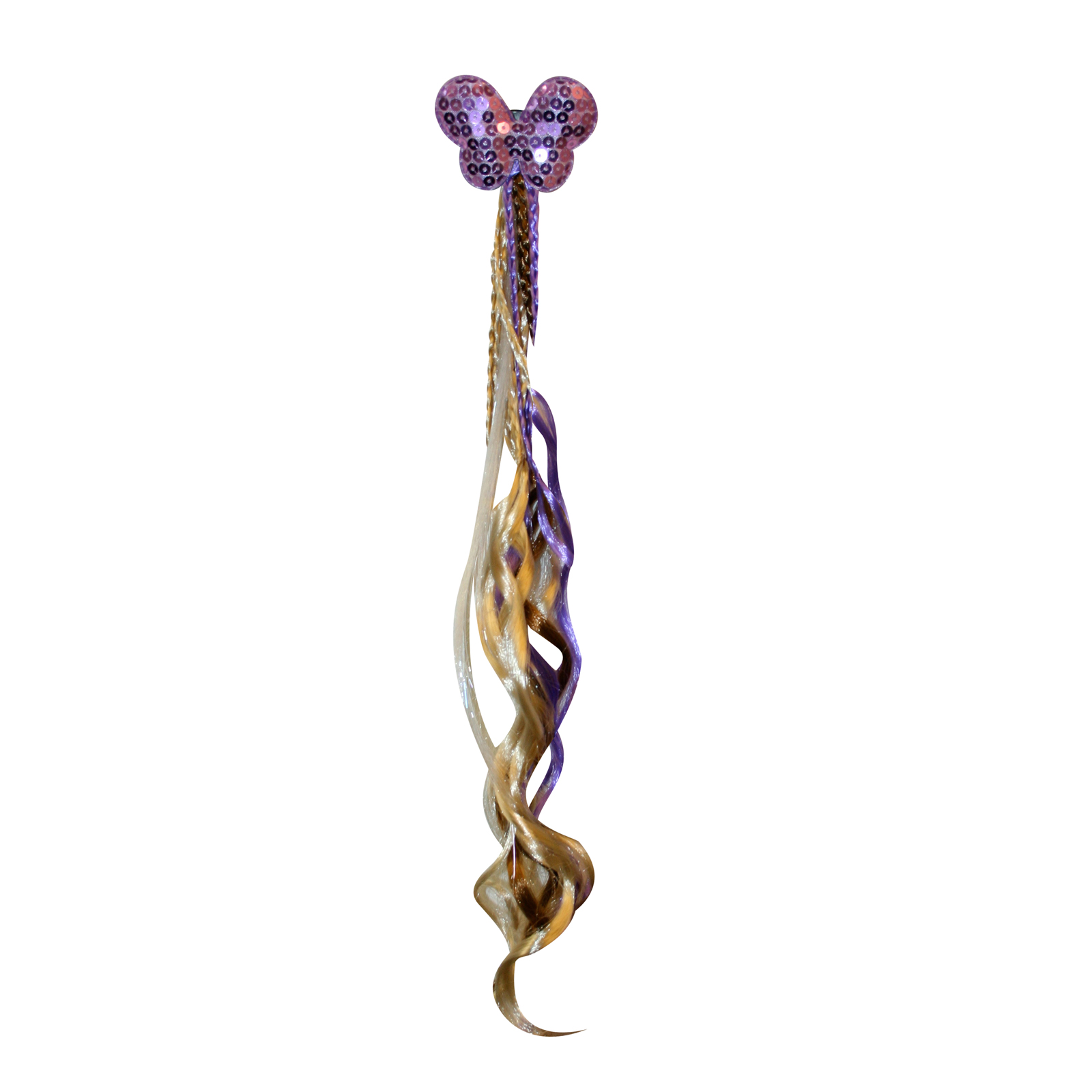 Magique Women's Hannah Montana Light-Up Hair Extension-Curly Hair with Butterfly Clip - Purple