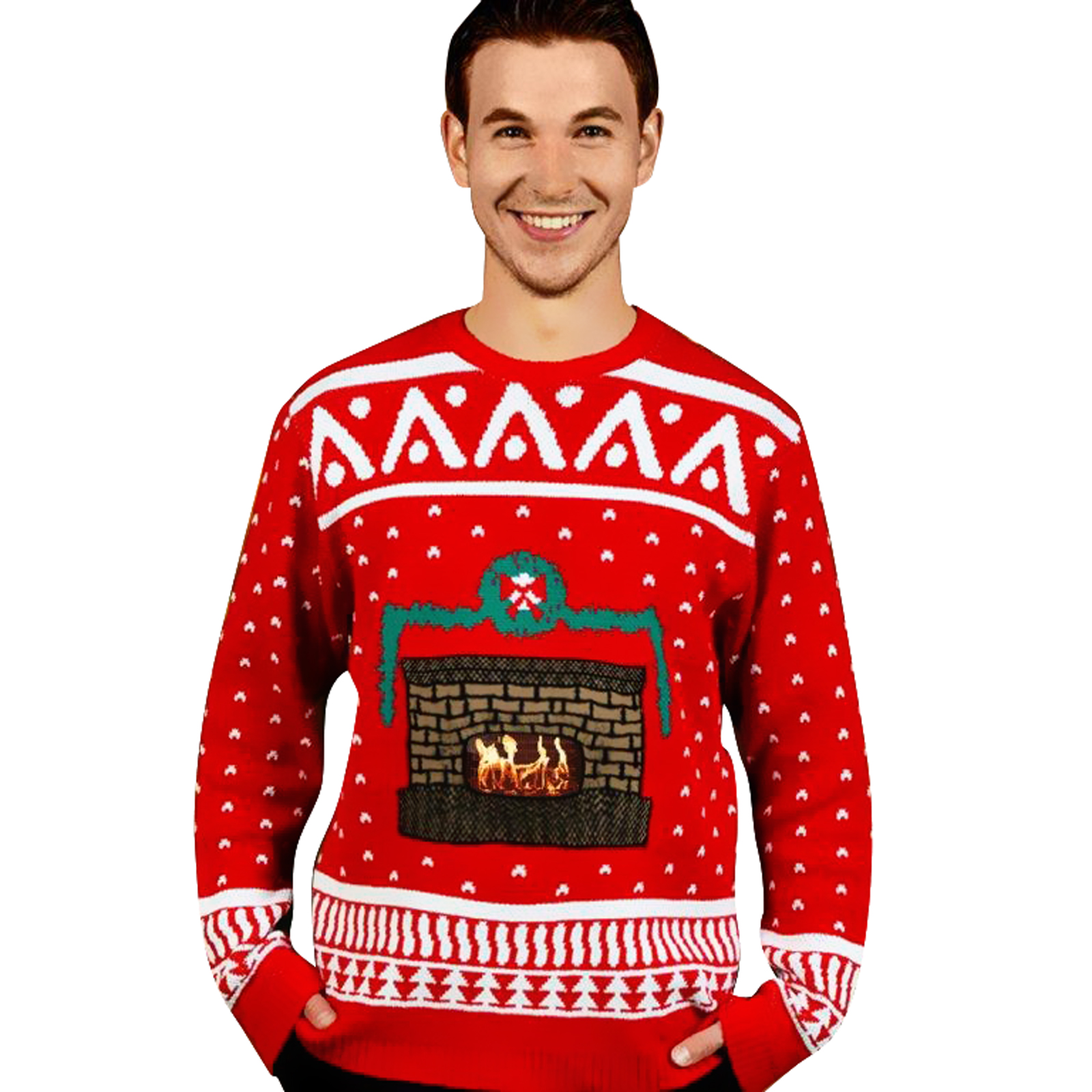 Morphsuit Men's Knit Crackling Fireplace Ugly Christmas Sweater Adult - Red - Large