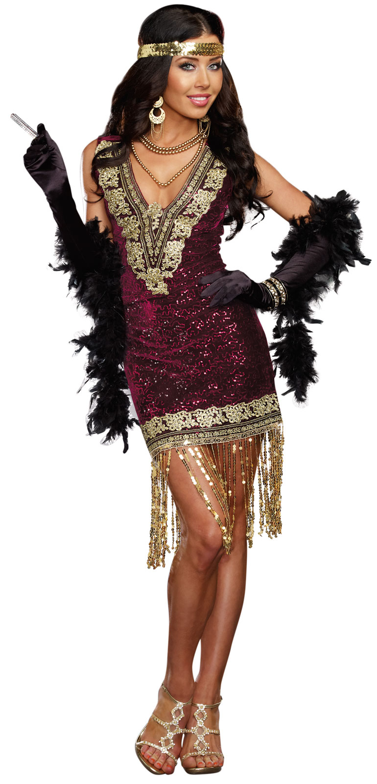 Dreamgirl Women's Sophisticated Lady Flapper Adult Costume - Burgundy - Medium