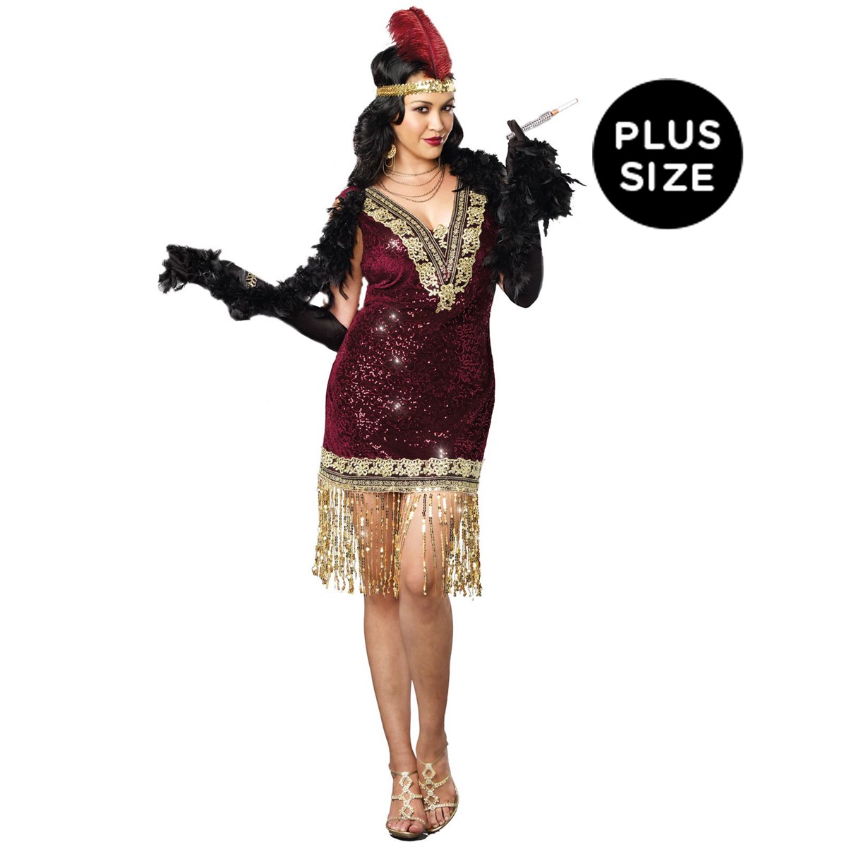 Dreamgirl Women's Sophisticated Lady Flapper Adult Costume Plus - Burgundy - Plus (1X/2X)