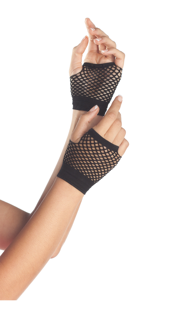 Be wicked Wrist Length Fingerless Fishnet Gloves - Red - O/S