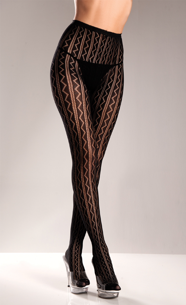 Be wicked Women's Striped Seamless Lycra Mesh Pantyhose - Black - One Size