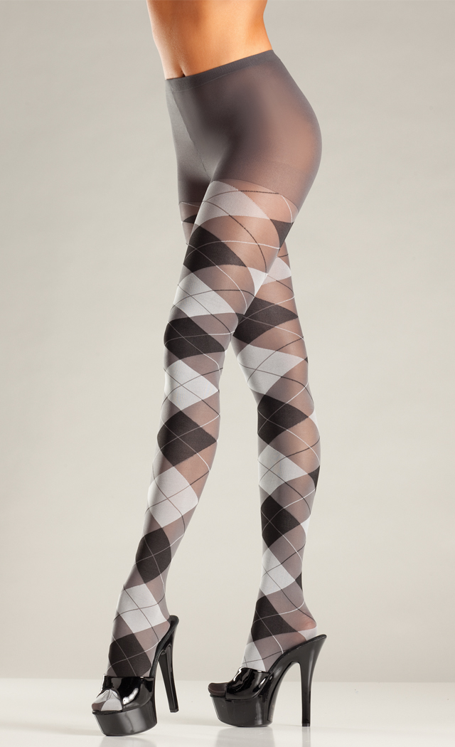 Be wicked Women's Grey and Black Argyle Tights - Grey/Black - O/S