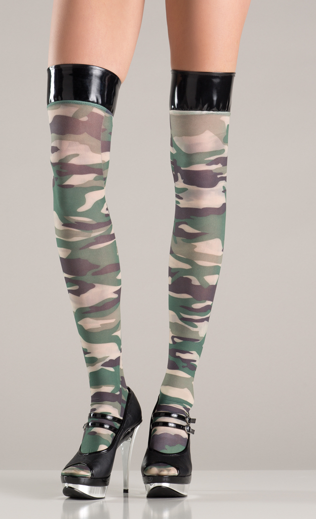 Be wicked Women's Camouflage stockings with vinyl tops. - Camouflage - One Size