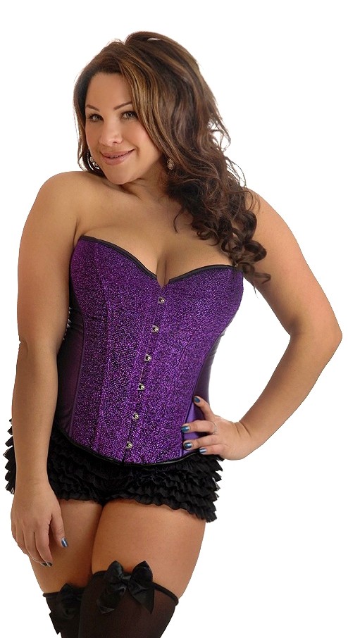 Daisy Corsets Women's Plus Size Purple Glitter Burlesque Corset - 2X for Mardi Gras