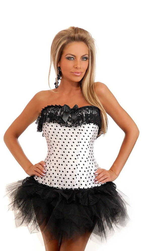 Daisy Corsets Women's Pin-Up Burlesque Polka Dot Corset and Pettiskirt - Large