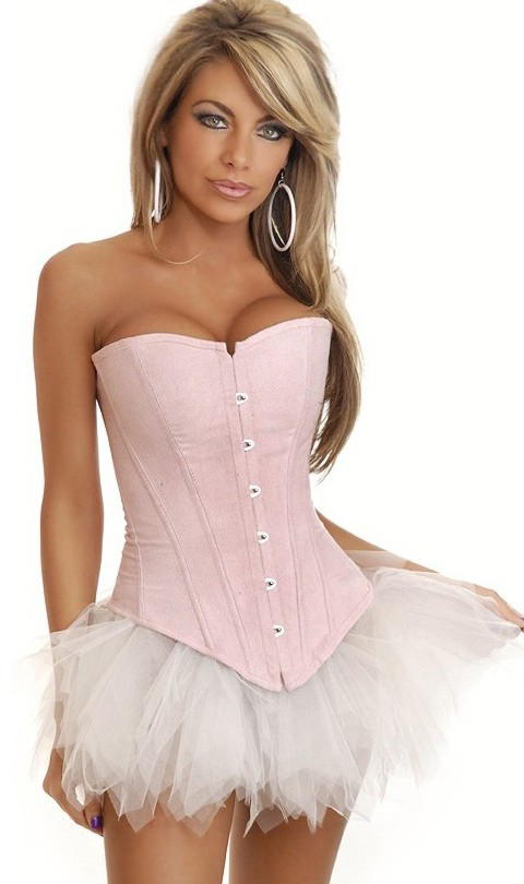 Daisy Corsets Women's Pink Suede Corset and Pettiskirt - 2X for Valentines Day