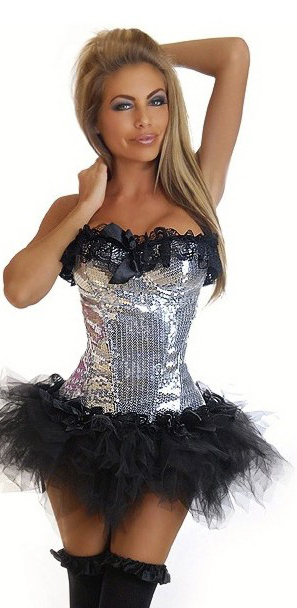 Daisy Corsets Women's Silver Sequin Pin-Up Burlesque Corset and Pettiskirt - 2X