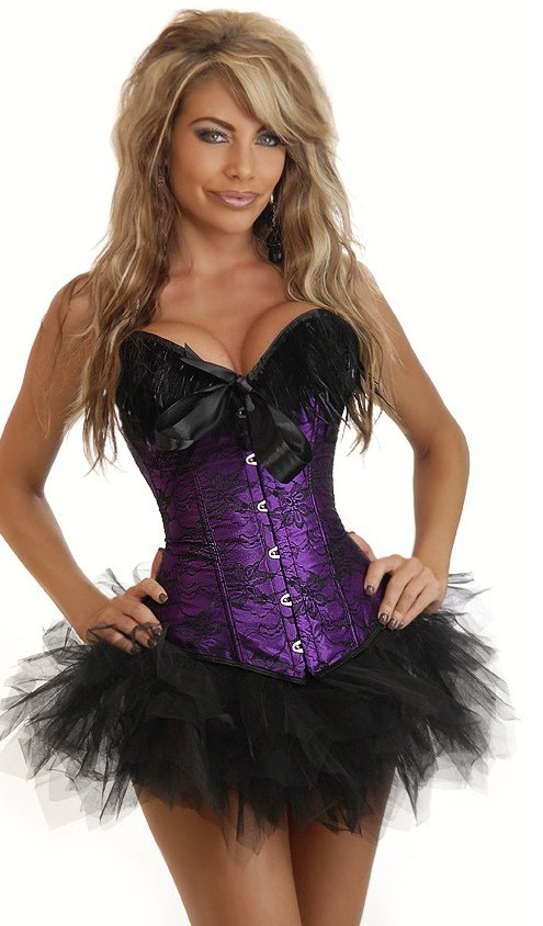 Daisy Corsets Women's Burlesque Purple Feather Corset and Pettiskirt - 2X for Mardi Gras