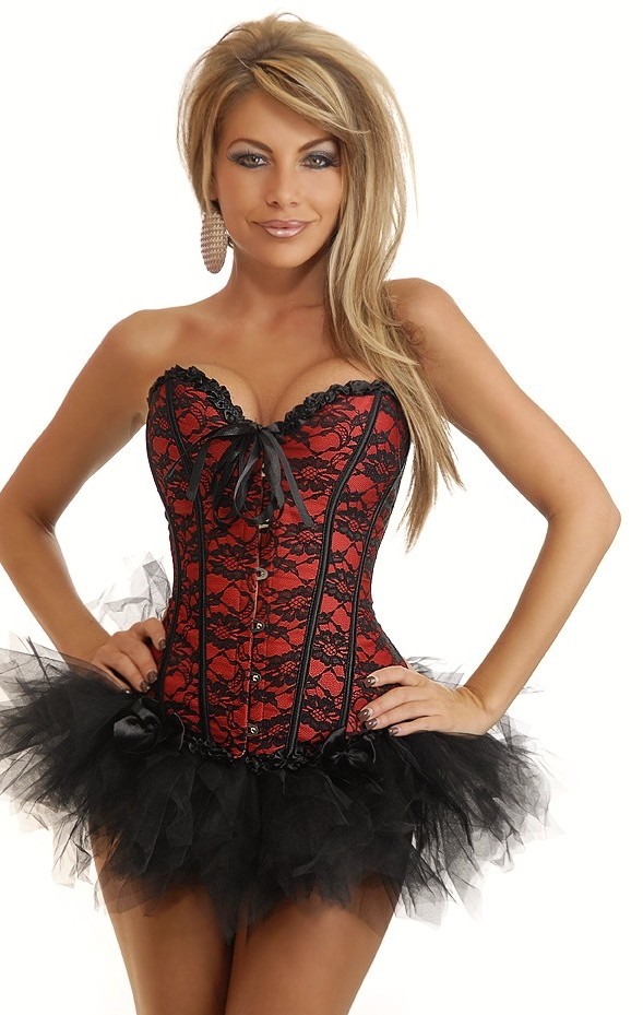 Daisy Corsets Women's Red Lace Burlesque Corset and Pettiskirt - 2X for Valentines Day