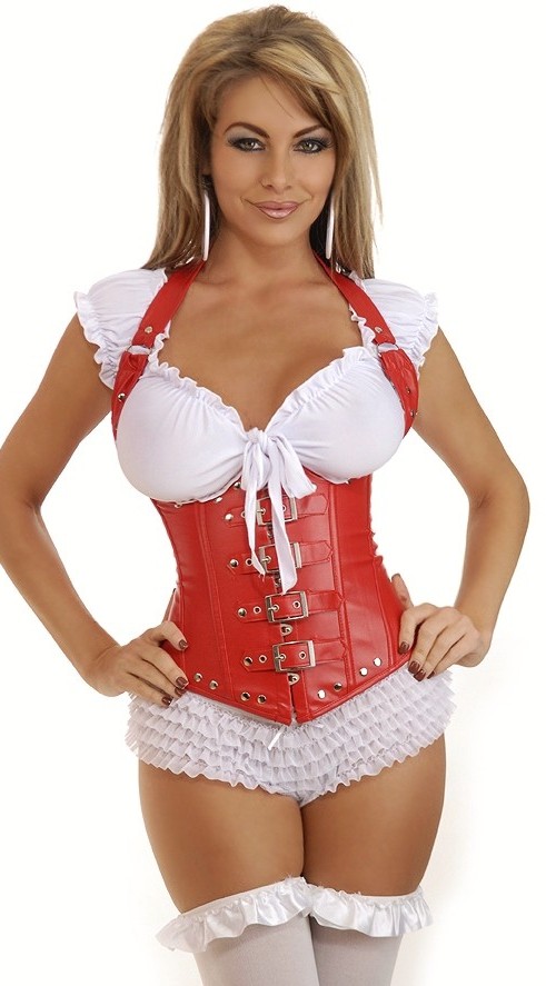 Daisy Corsets Women's Red Vegan Leather Buckles Underbust Corset - 2X for Valentines Day