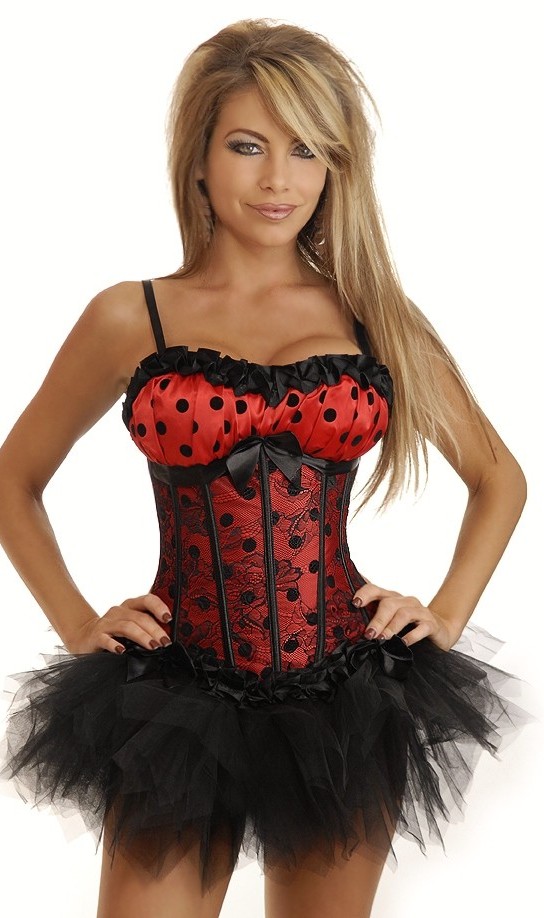 Daisy Corsets Women's Pixie Polka Dot Burlesque Corset and Pettiskirt - Large