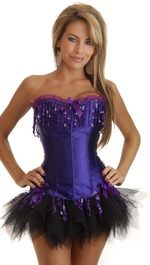 Daisy Corsets Women's Purple Sequin Burlesque Corset and Pettiskirt - 2X for Mardi Gras