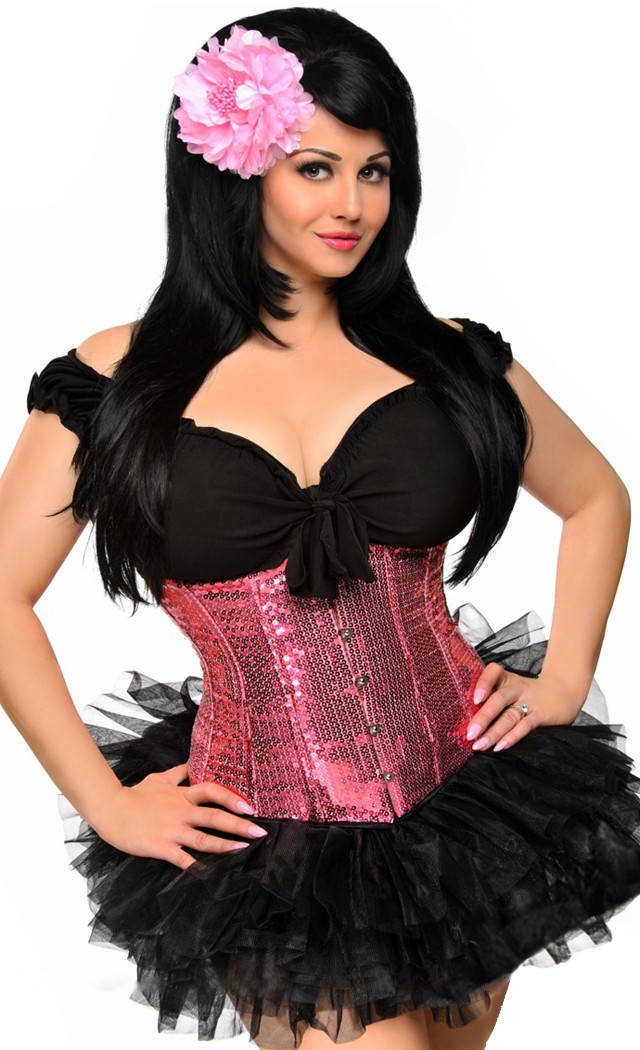 Daisy Corsets Women's Pink Sequin Underbust Corset and Pettiskirt - 2X