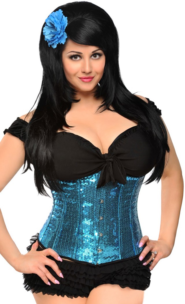 Daisy Corsets Women's Plus Size Teal Sequin Underbust Corset Top - 2X