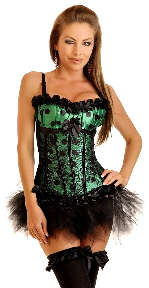 Daisy Corsets Women's Pixie Polka Dot Burlesque Corset and Pettiskirt - 2X for Mardi Gras