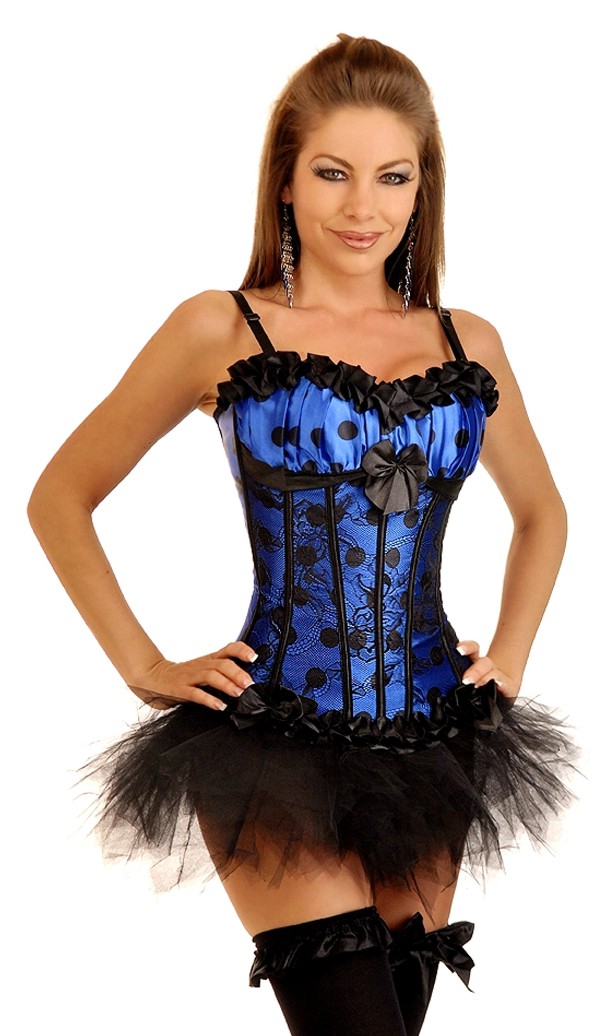 Daisy Corsets Women's Pixie Polka Dot Burlesque Corset and Pettiskirt - 2X for Mardi Gras