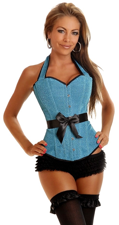 Daisy Corsets Women's Teal Glitter Halter Top Belted Corset - 2X