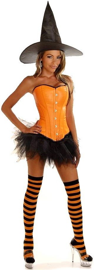 Daisy Corsets Women's 4 PC Orange Pin-Up Witch Costume - 2X