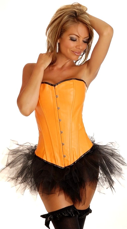 Daisy Corsets Women's Orange Ravewear Faux Leather Corset and Pettiskirt - 2X