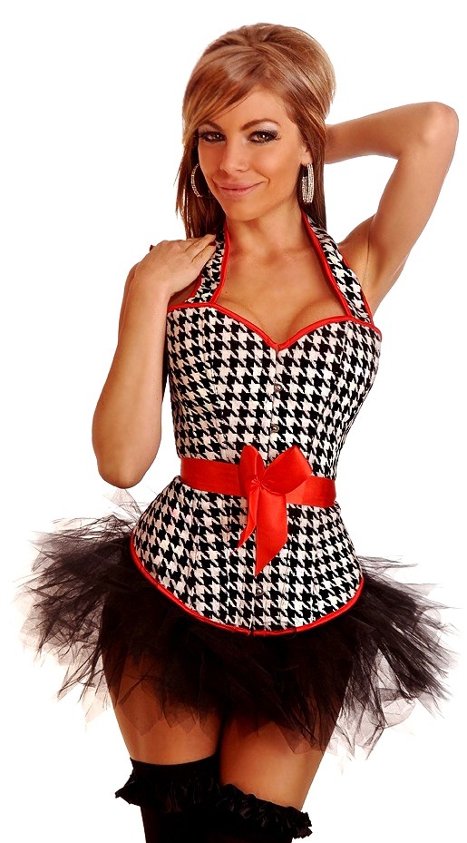 Daisy Corsets Women's Pin-Up Houndstooth Halter Top Corset and Pettiskirt - 2X