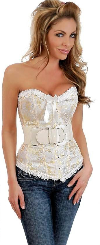 Daisy Corsets Women's Strapless Ivory Brocade Belted Corset - Large