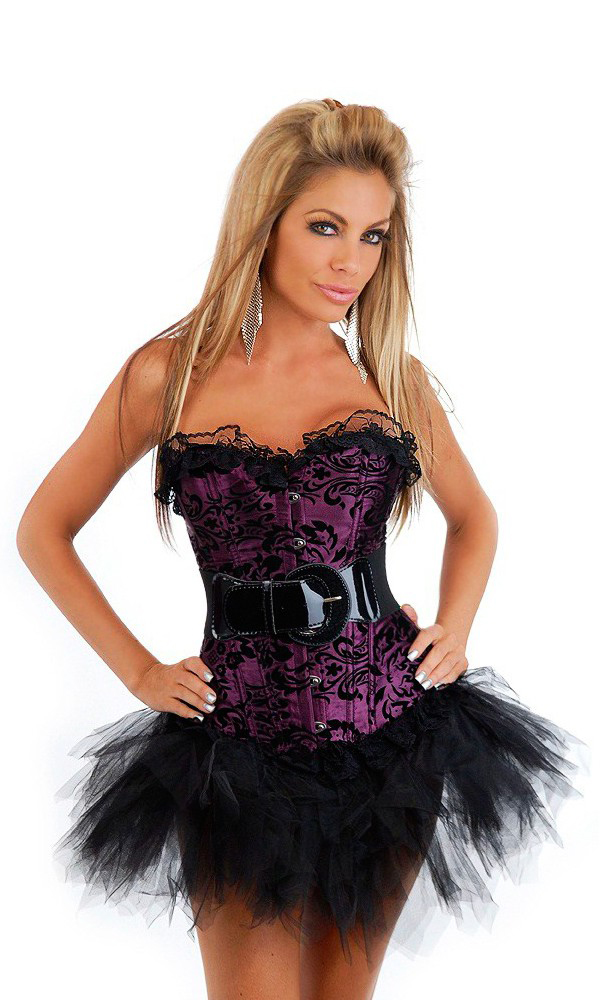 Daisy Corsets Women's Embroidered Velvet Belted Corset and Pettiskirt - 2X