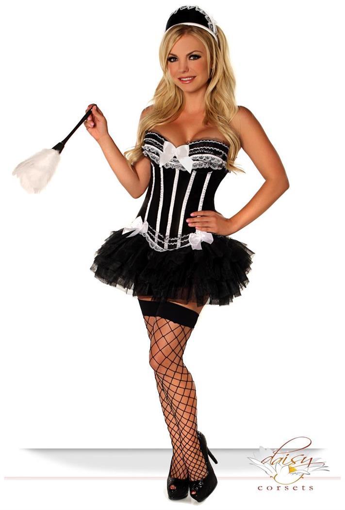 Daisy Corsets Women's 3 PC Sexy French Maid Costume - Black - 2X