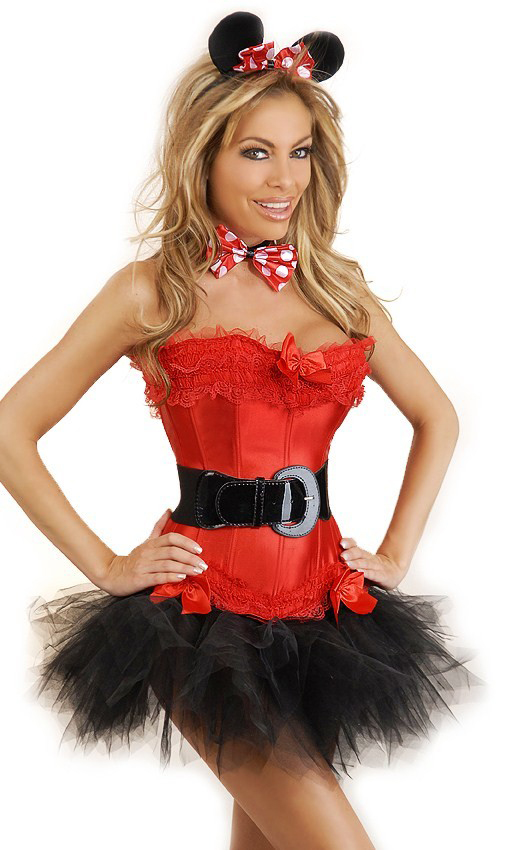 Daisy Corsets Women's 5 PC Miss Mouse Costume - Red - 2X