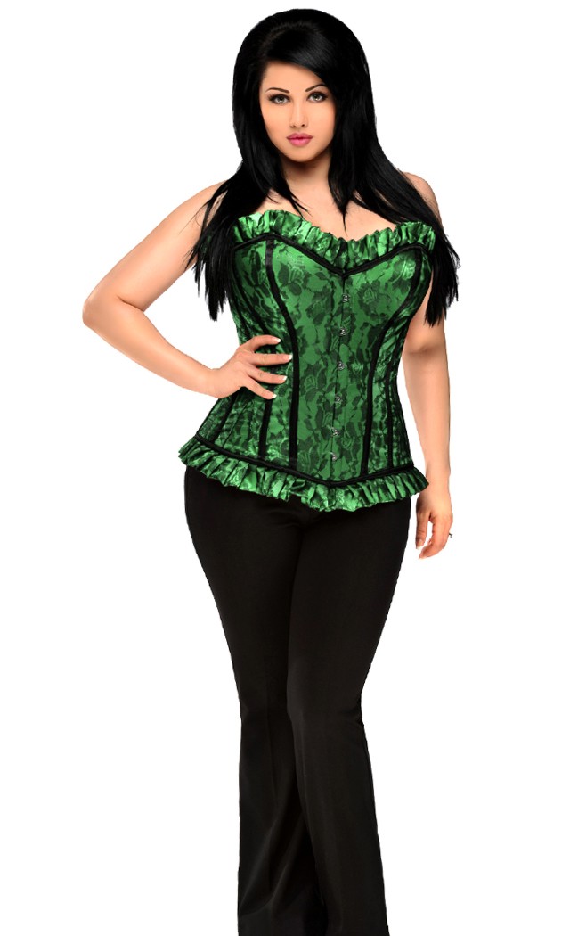 Daisy Corsets Women's Top Drawer Plus Size Green Lace Steel Boned Corset Top - Green - 2X