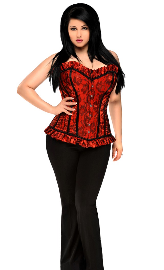 Daisy Corsets Women's Top Drawer Plus Size Red Lace Steel Boned Corset Top - Red - 2X for Valentines Day