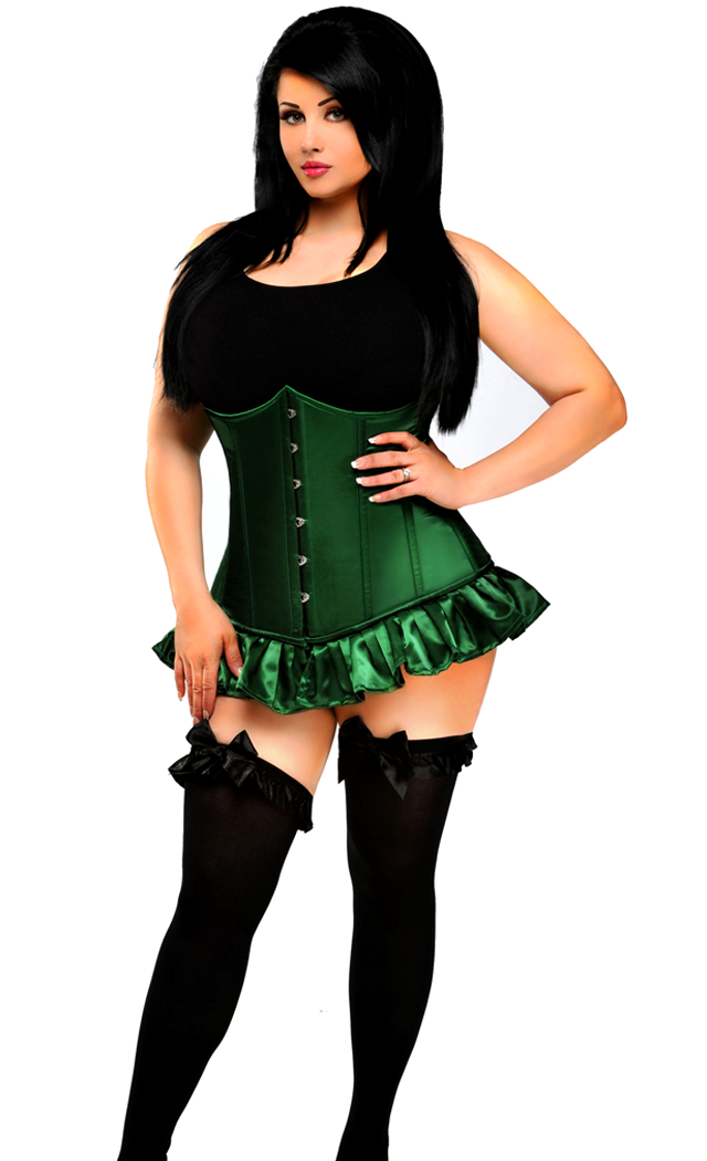 Daisy Corsets Women's Top Drawer Plus Size Emerald Steel Boned Underbust Skirted Corset - Green - 3X