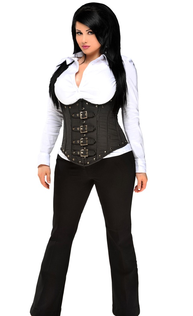 Daisy Corsets Women's Top Drawer Steel Boned Pinstripe Corset Top - Black/White Pinstripe - L