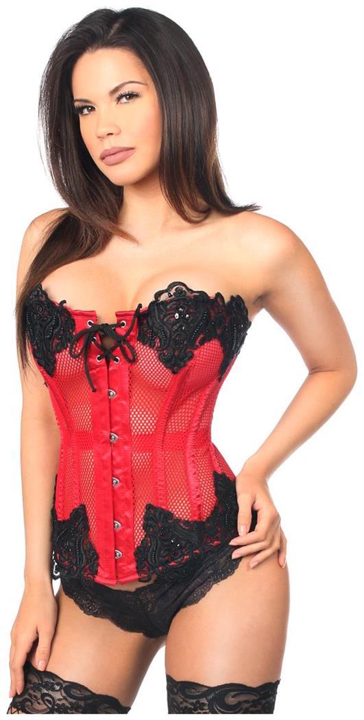 Daisy Corsets Women's Red Mesh Net Steel Boned Corset - Red - L for Valentines Day