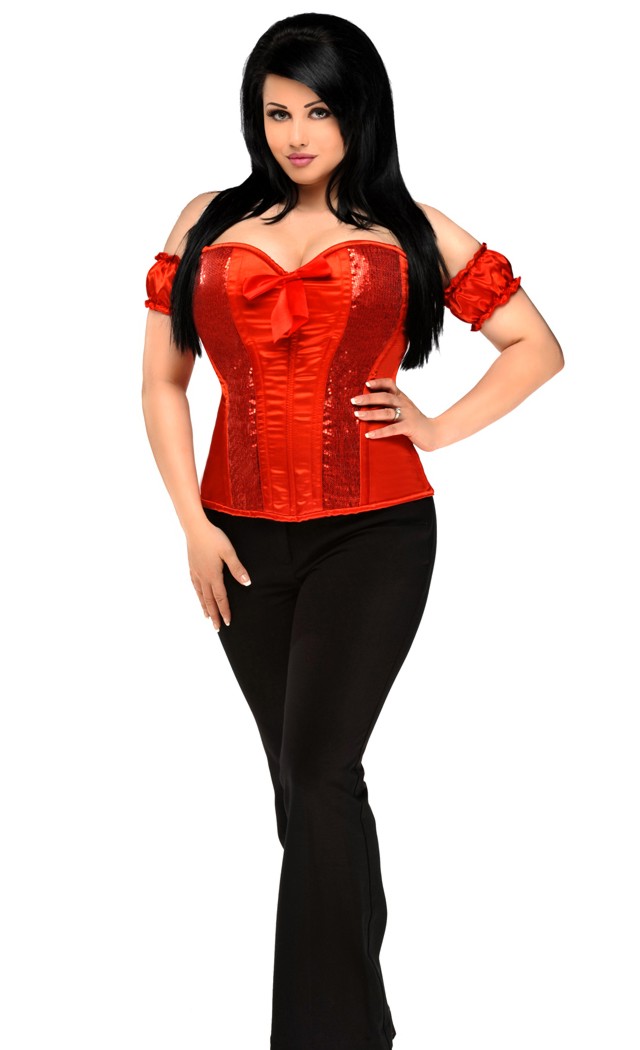 Daisy Corsets Women's Top Drawer Red Steel Boned Molded Cup Sequin Corset Top - Red - L for Valentines Day