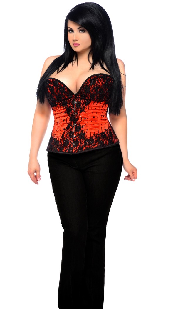 Daisy Corsets Women's Top Drawer Red Beaded Steel Boned Corset Top - Red - L for Valentines Day