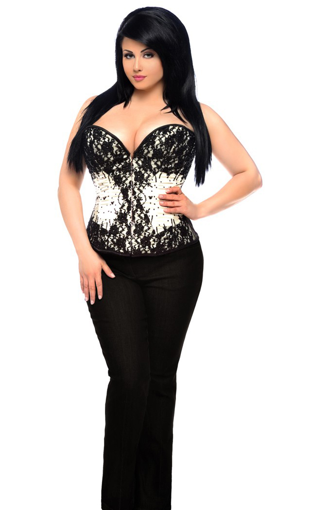 Daisy Corsets Women's Top Drawer Plus Size Ivory Beaded Steel Boned Corset Top - Ivory - 2X