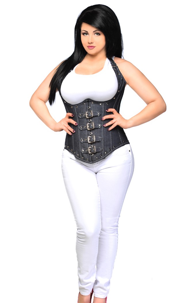 Daisy Corsets Women's Top Drawer Plus Size Denim Steel Boned Underbust Corset Top - Denim - 2X