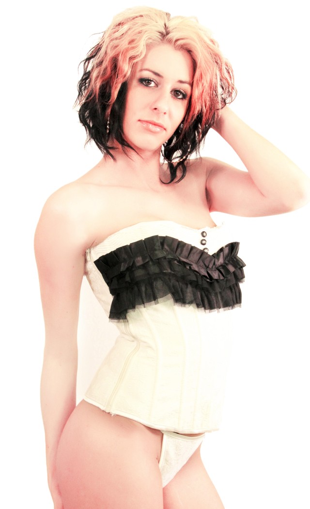 DarkLure Women's White Black Satin Ruffle Top Overbust Corset Top - L