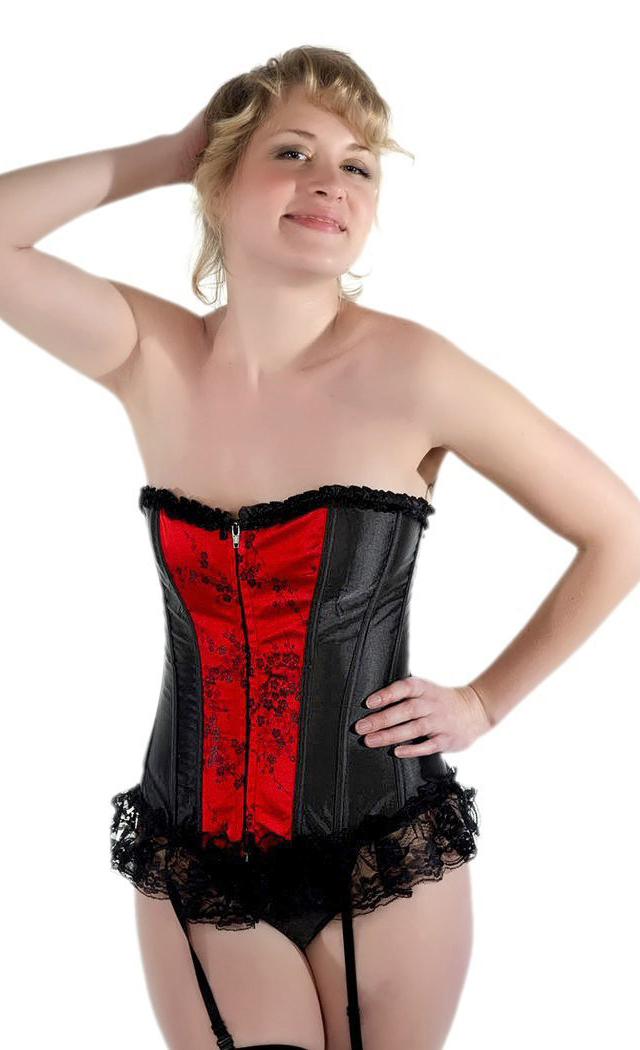 DarkLure Women's Elegant Black Red Lace Zipper Corset Top - L for Valentines Day