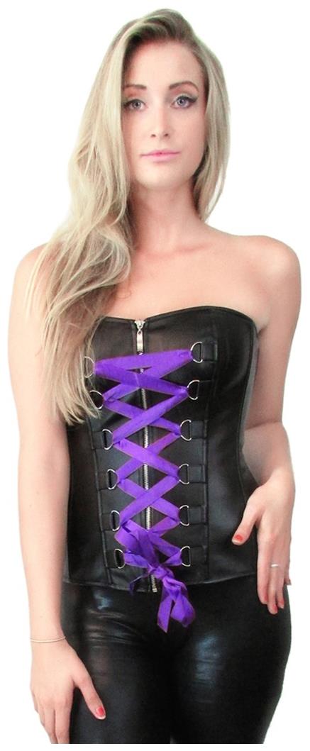 DarkLure Women's Stylish Black Lace Up Leather Zipper Party Corset Top - L