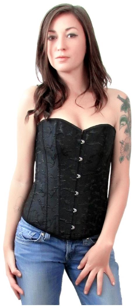 DarkLure Women's Women's Boned Black Embroidered Satin Corset Top - L