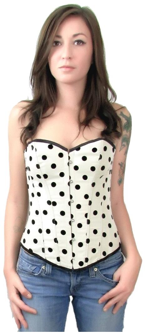 DarkLure Women's Elegant White Black Polka Dot Womens Corset Top - L