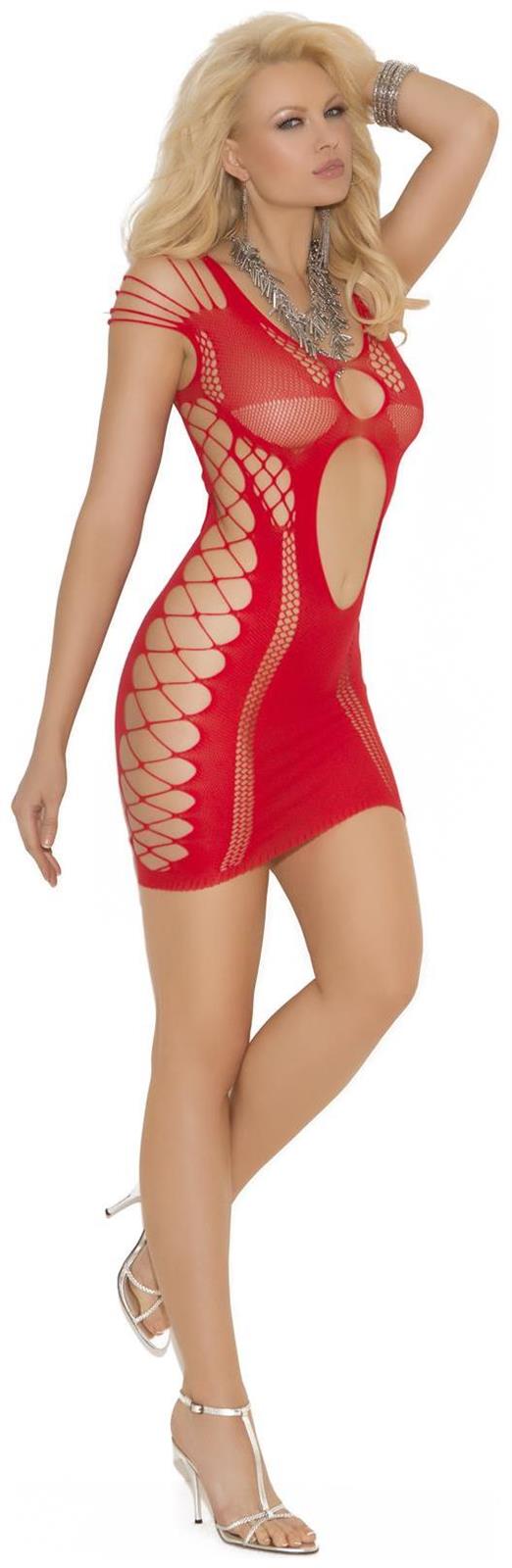 Elegant Moments Women's Opaque mini dress with cut out detailing. - RED - One Size for Valentines Day