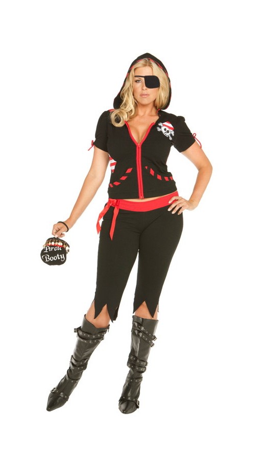 Elegant Moments Women's 5 pc. Pirates Booty costume - BLACK/RED - 1X/2X