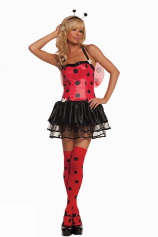 Elegant Moments Women's Love Bugg-4 pc. costume includes dress, wings, antenna and thigh hi's - RED/BLACK - L