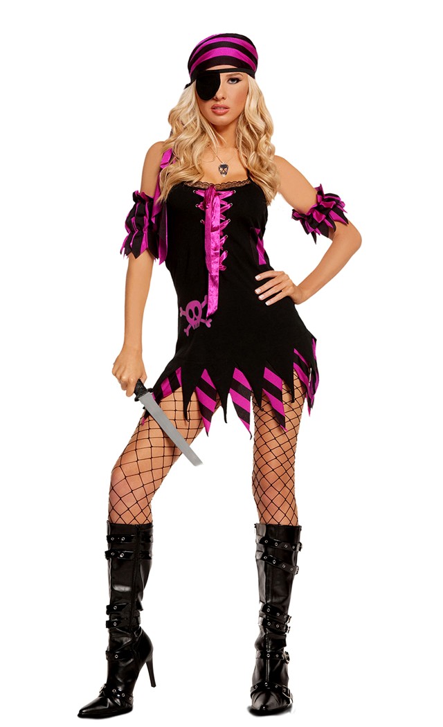 Elegant Moments Women's 4 pc Shipwrecked Wench Costume - BLACK/PINK - L