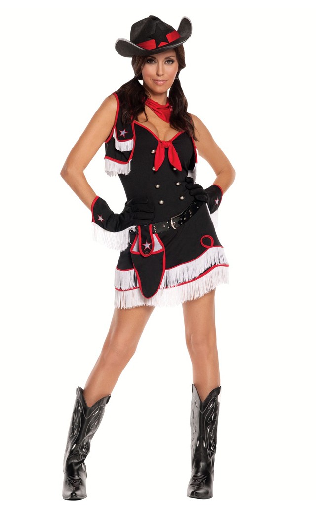 Elegant Moments Women's 7 pc Dirty Desperado Costume - BLACK - L