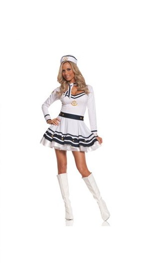 Elegant Moments Women's 4 pc Anchor's Away Costume - WHITE/NAVY - L