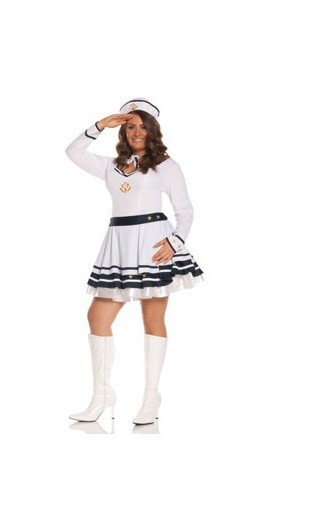 Elegant Moments Women's 4 pc Anchor's Away Costume - WHITE/NAVY - 3X/4X